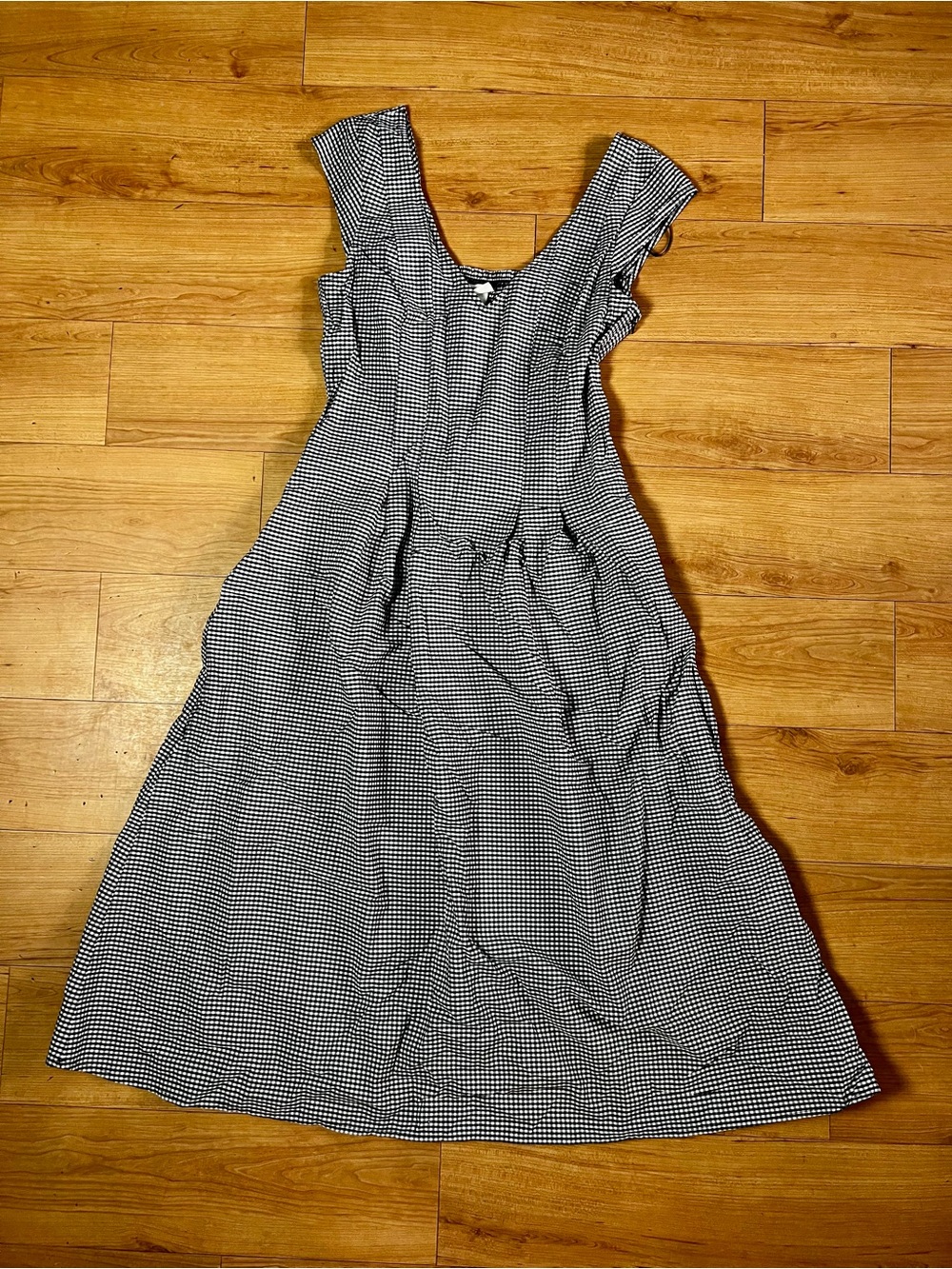 NWOT A New Day Small Black White Gingham Midi Dress Smocked Fit & Flare Cotton